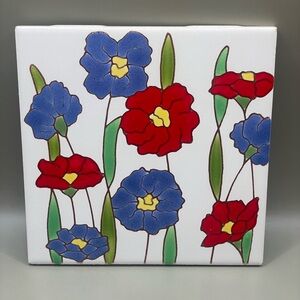 VTG READ Besheer Art Tile Multicolor Flowers 6” Hand Painted Trivet Wall Decor